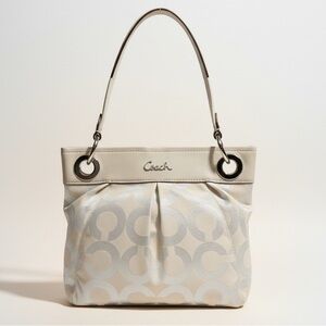 Coach Ashley Cream/Metallic Silver "Op Art" Shoulder Bag